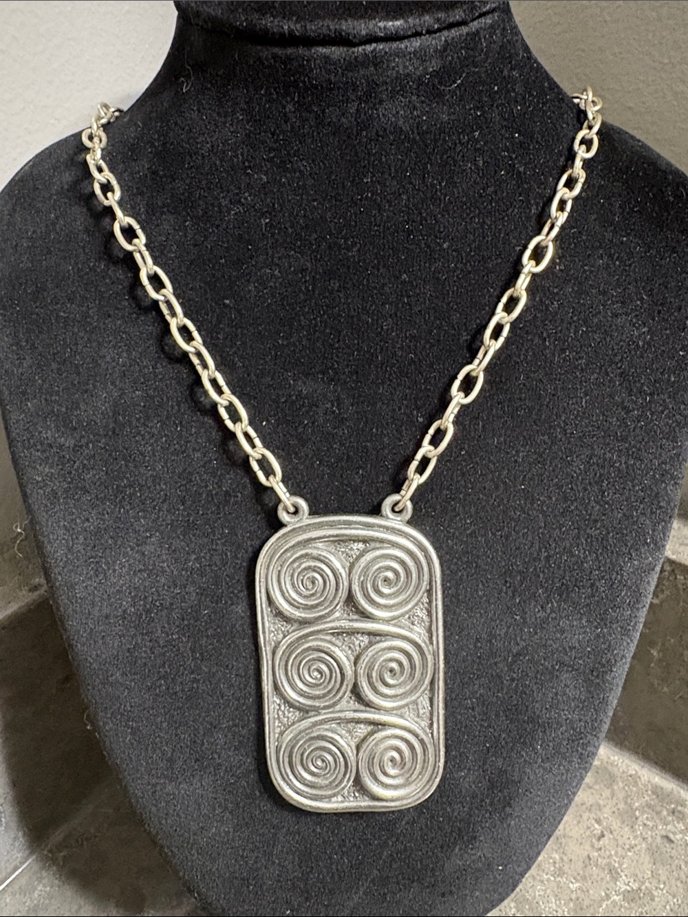 Vintage John Friese J-F Pewter Denmark Modernist Spiral Pendant Necklace -MCM
